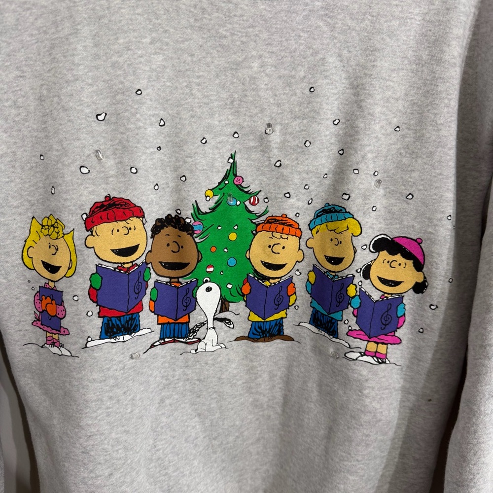 Peanuts Christmas Caroling Sweatshirt Grey Heather Snoopy Large - Picture 2 of 10